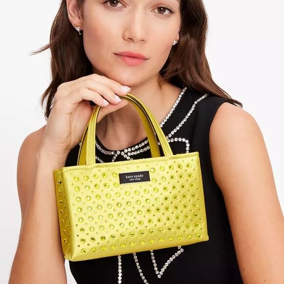 Sam Icon Crystal Embellished Fabric Mini Tote Color:  Chartreuse - Picture 3 of 12